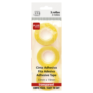 CINTA ADHESIVA TRANSPARENTE PLUS OFFICE 19 MM X 33 M BOLSA 3 UD.                                    
