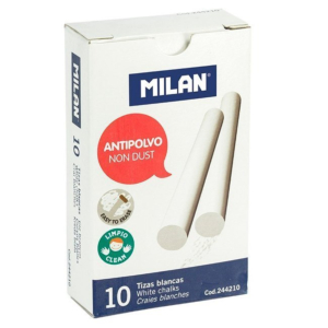TIZAS MILAN ANTIPOLVO Y SIN CASEÍNA BLANCAS (CAJA 10 UNID) REF. 244210