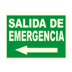 LETRERO "SALIDA DE EMERGENCIA" FLECHA IZQUIERDA 30 X 22 CM.