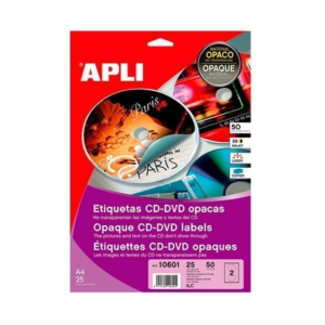ETIQUETAS ADHESIVAS OPACAS CD-DVD APLI REF. 10601 
