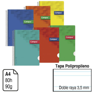 BLOC ESPIRAL CAMPUS A4 TAPA POLIPROPILENO 80 H. 90 G. DOBLE RAYA 3,5 MM. REF. 2547