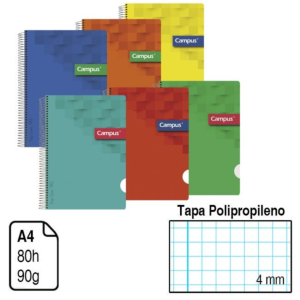 BLOC ESPIRAL CAMPUS A4 TAPA POLIPROPILENO 80 H. 90 G. CUADRÍCULA 4 MM. REF. 2426