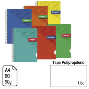 BLOC ESPIRAL CAMPUS A4 TAPA POLIPROPILENO 80 H. 90 G. LISO REF. 2548