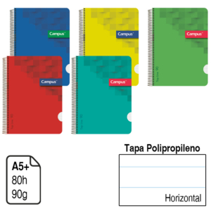 BLOC ESPIRAL CAMPUS A5+ TAPA POLIPROPILENO 80 H. 90 G. HORIZONTAL REF. 2436