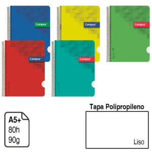 BLOC ESPIRAL CAMPUS A5+ TAPA POLIPROPILENO 80 H. 90 G. LISO REF. 2549