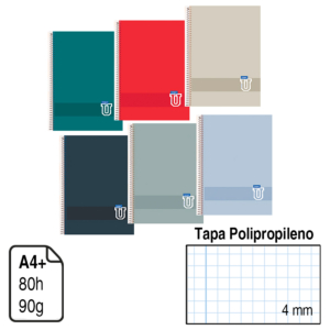 BLOC ESPIRAL CAMPUS COLORES TENDENCIA A4 TAPA POLIPROPILENO 80 H. 90 G. CUADRÍCULA 4 MM. REF. 3325