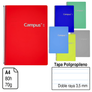 BLOC ESPIRAL CAMPUS A4 TAPA POLIPROPILENO 80 H. 70 G. DOBLE RAYA 3,5 MM. REF. 3195