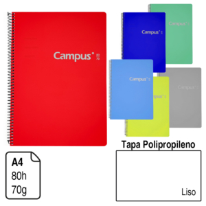 BLOC ESPIRAL CAMPUS A4 TAPA POLIPROPILENO 80 H. 70 G. LISO. REF. 3196