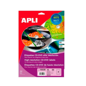 ETIQUETAS ADHESIVAS APLI CD-DVD REF. 10039