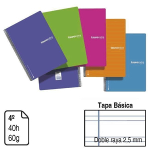 BLOC ESPIRAL TAURO 4º TAPA BÁSICA 40 H. DOBLE RAYA 2,5 MM. 