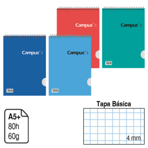 BLOC ESPIRAL CAMPUS A5+ TAPA BÁSICA 80 H. CUADRÍCULA 4 MM. REF. 2329