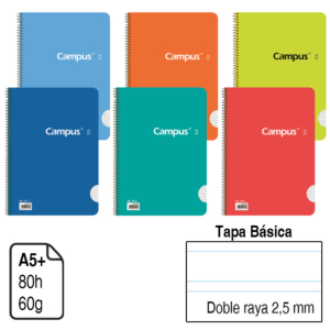 BLOC ESPIRAL CAMPUS A5+ TAPA BÁSICA 80 H. DOBLE RAYA 2,5 MM. REF. 1146