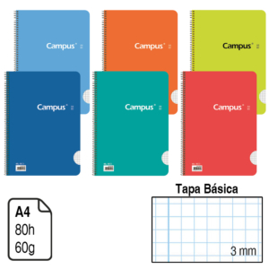 BLOC ESPIRAL CAMPUS A4 TAPA BÁSICA 80 H. CUADRÍCULA 3 MM. REF. 1901
