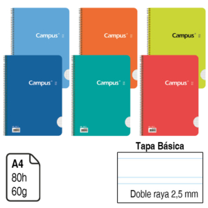BLOC ESPIRAL CAMPUS A4 TAPA BÁSICA 80 H. DOBLE RAYA 2,5 MM. REF. 1150