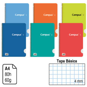 BLOC ESPIRAL CAMPUS A4 TAPA BÁSICA 80 H. CUADRÍCULA 4 MM. REF. 1149