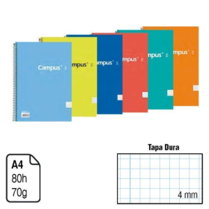 BLOC ESPIRAL CAMPUS A4 TAPA DURA 80 H. 70 G. CUADRÍCULA 4 MM. REF. 1158