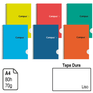 BLOC ESPIRAL CAMPUS A4 TAPA DURA 80 H. 70 G. LISO REF. 1599