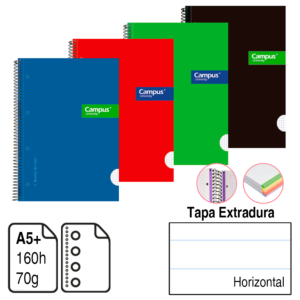 BLOC ESPIRAL MICROPERFORADO CAMPUS A5+ TAPA FORRADA EXTRADURA 160 H. 70 G. HORIZONTAL REF. 1973