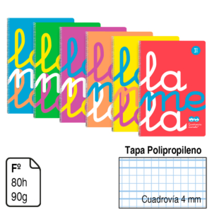 BLOC ESPIRAL LAMELA Fº TAPA POLIPROPILENO 80 H. 90 G. CUADROVÍA 4 MM. REF. 7FTP04S6