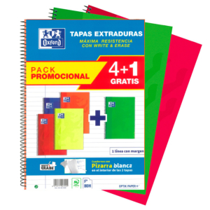 BLOC ESPIRAL PACK 4+1 OXFORD FOLIO TAPA FORRADA EXTRADURA 80 H. HORIZONTAL