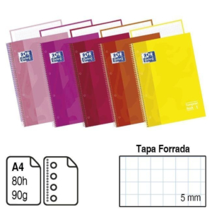 BLOC ESPIRAL MICROPERFORADO OXFORD A4 TAPA FORRADA EXTRADURA 80 H. 90 G. CUADRÍCULA 5 MM.