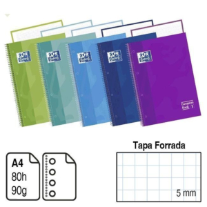 BLOC ESPIRAL MICROPERFORADO OXFORD A4 TAPA FORRADA EXTRADURA 80 H. 90 G. CUADRÍCULA 5 MM.