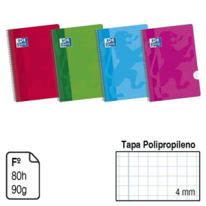 BLOC ESPIRAL OXFORD FOLIO TAPA POLIPROPILENO 80 H. 90 G. CUADRÍCULA 4 MM. REF. 400091365