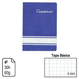 LIBRETA GRAPADA PACSA 4º TAPA PAPEL COUCHÉ 30 H. CUADRÍCULA 4 MM.