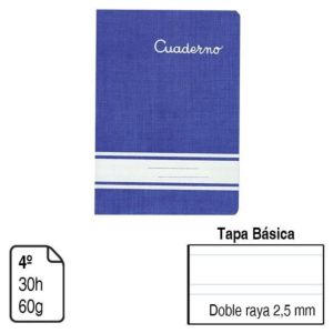 LIBRETA GRAPADA PACSA 4º TAPA PAPEL COUCHÉ 30 H. DOBLE RAYA 2,5 MM.