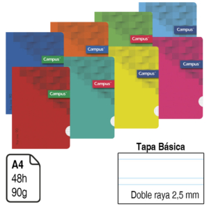 LIBRETA GRAPADA CAMPUS A4 TAPA BÁSICA 48 H. 90 G. DOBLE RAYA 2,5 MM. REF. RE-002164