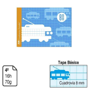 LIBRETA GRAPADA LAMELA 4º TAPA BÁSICA 16 H. 70 G. CUADROVÍA 8 MM. APAISADO REF. 05008