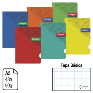LIBRETA GRAPADA CAMPUS A5+ TAPA BÁSICA 48 H. 90 G. CUADRÍCULA 6 MM. REF. CM-002207
