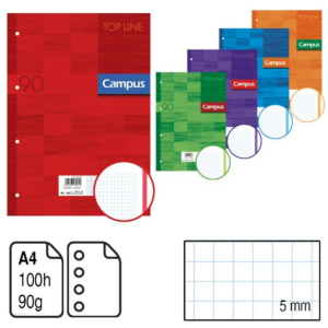 RECAMBIO CAMPUS A4 100 H. 4 TALADROS CUADRÍCULA 5 MM. 90 G. BANDA AL MISMO COLOR