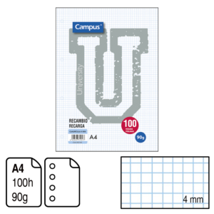 RECAMBIO CAMPUS A4 CUADRÍCULA 4 MM. 100 H. 90 G. REF. 2185