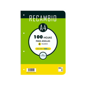 RECAMBIO PACSA A4 100 H. 4 TALADROS CUADRÍCULA 4 MM. 100 G. REF. 21051