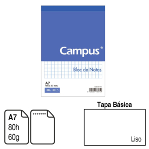 BLOC DE NOTAS MICROPERFORADO CAMPUS UNIVERSITY A7 TAPA BÁSICA 80 H. LISO