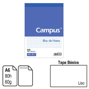 BLOC DE NOTAS MICROPERFORADO CAMPUS UNIVERSITY A6 TAPA BÁSICA 80 H. LISO