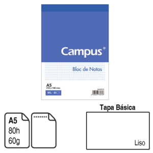 BLOC DE NOTAS MICROPERFORADO CAMPUS UNIVERSITY A5 TAPA BÁSICA 80 H. LISO