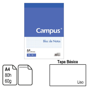 BLOC DE NOTAS MICROPERFORADO CAMPUS UNIVERSITY A4 TAPA BÁSICA 80 H. LISO