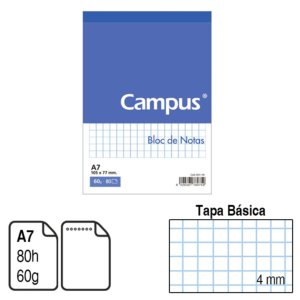 BLOC DE NOTAS MICROPERFORADO CAMPUS UNIVERSITY A7 TAPA BÁSICA 80 H. CUADRÍCULA 4 MM.