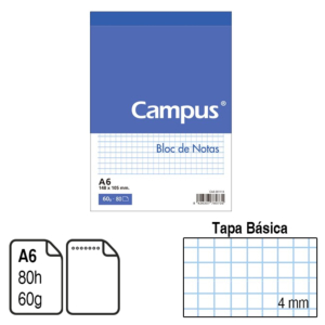 BLOC DE NOTAS MICROPERFORADO CAMPUS UNIVERSITY A6 TAPA BÁSICA 80 H. CUADRÍCULA 4 MM.