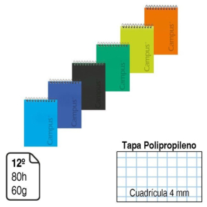 BLOC ESPIRAL CAMPUS 12º TAPA POLIPROPILENO 80 H. CUADRÍCULA 4 MM. APAISADO REF. 3231
