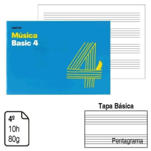 BLOC GRAPADO ADDITIO MÚSICA BASIC 4 4º TAPA BÁSICA 10 H. 80 G. PENTAGRAMA GRANDE REF. M-04
