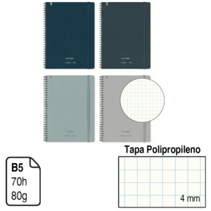 BLOC ESPIRAL CAMPUS URBAN LINE B5 TAPA POLIPROPILENO 70 H. 80 G. CUADRÍCULA 4 MM REF. 3707