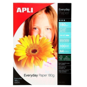 PAPEL FOTOGRÁFICO GLOSSY APLI A4 180 G. REF. 11475