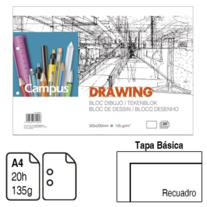 BLOC ENCOLADO DIBUJO CAMPUS DRAWING A4 TAPA BÁSICA 20 H. 135 G. RECUADRO REF. 600281
