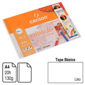 BLOC ESPIRAL DIBUJO MICROPERFORADO GUARRO BASIK A4 TAPA BÁSICA 20 H. 130 G. LISO REF. 0408062
