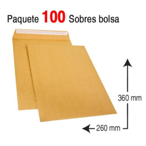 SOBRE BOLSA FOLIO PROLONGADO 260 X 360 MM. ARMADO KRAFT REF. KR-108100
