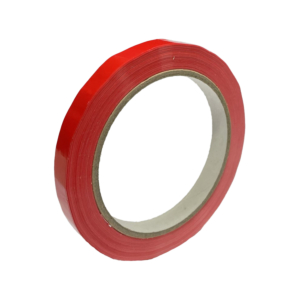 CINTA ADHESIVA CIERRABOLSAS 66MTS X 12 MM COLOR ROJO.