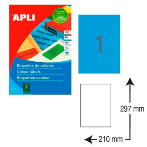 ETIQUETAS AUTOADHESIVAS APLI A4 210 X 297 MM. AZUL (20 ETIQ./BOLSA) REF. 1600